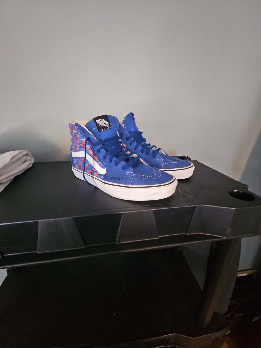 Vans Sk8-Hi Awake NY Blue Red Checkerboard Suede Shoes Size 9.5